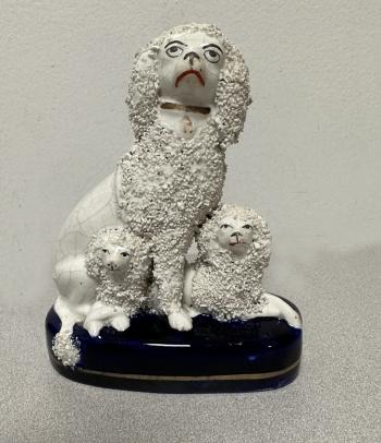 Image of 19thc Staffordshire poodle and puppies