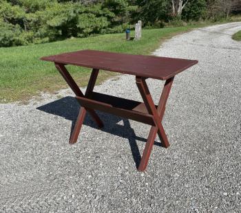 Image of Early American sawbuck table in original red wash