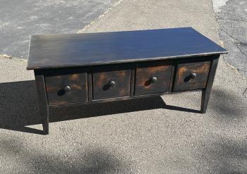 Image of Bench made maple coffee table in scrubbed black finish