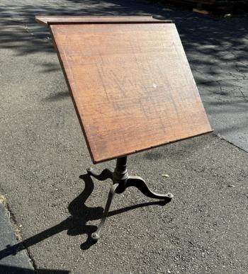 Image of Antique College  iron and oak drafting table c1900