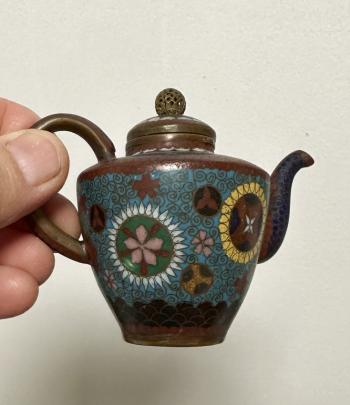 Image of 19thc Japanese miniature cloisonne teapot