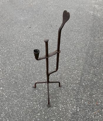 Image of Early American iron candle stand with heart
