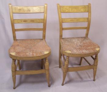 Image of Pr of American country yellow painted chairs Sheraton  c1820